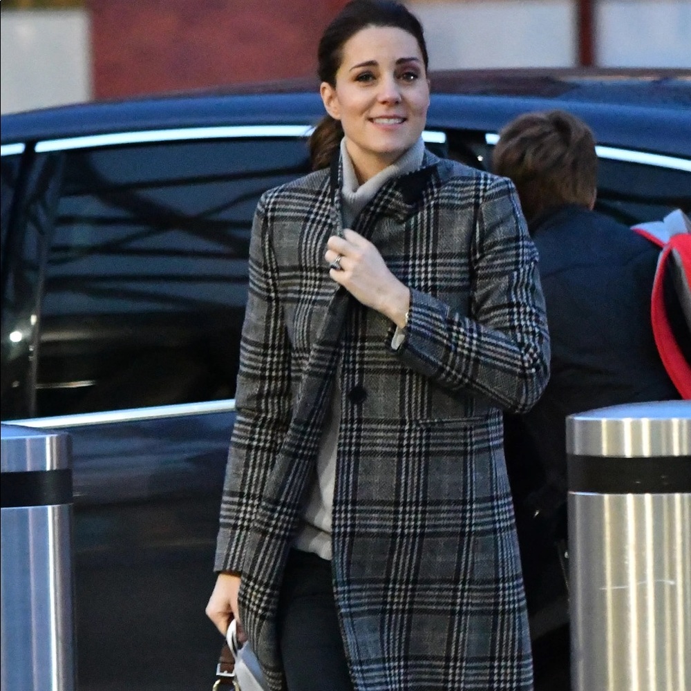 ASO Duchess of Cambridge Kate Middleton Zara Blue Checked Plaid Coat